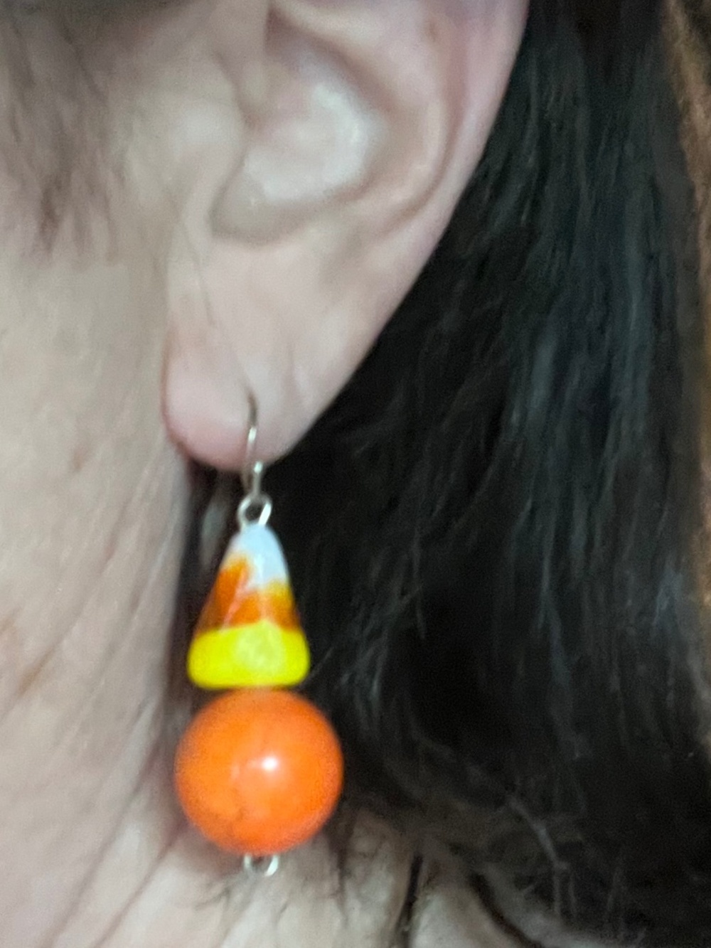 Candy Corn Earrings Orange Jasper Bead w Sterling Silver Fishhook handmade NWT - Picture 3 of 3
